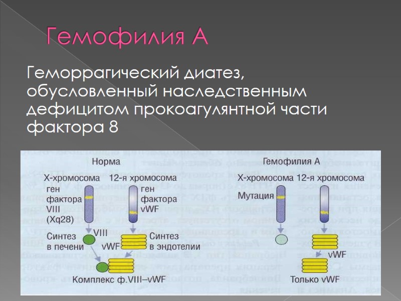 Гемофилия А Геморрагический диатез, обусловленный наследственным дефицитом прокоагулянтной части фактора 8